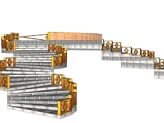 欧式古典瓷砖楼梯su模型