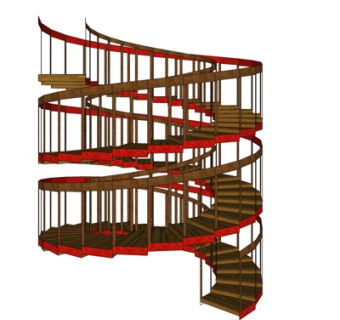 中式实木旋转楼梯su模型