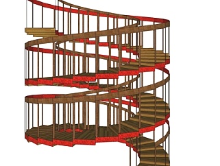 中式实木旋转楼梯su模型