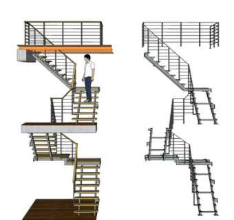 现代转角楼梯su模型