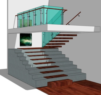 现代实木转角楼梯su模型