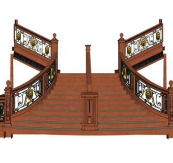 欧式实木楼梯su模型