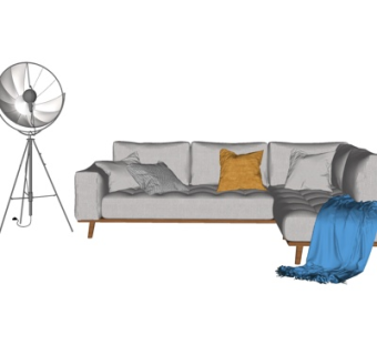 北欧布艺多人沙发su模型