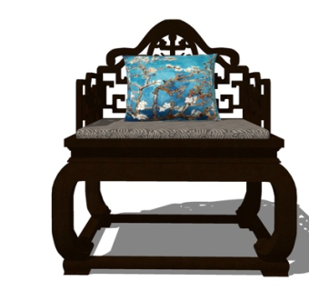 新中式实木单椅su模型