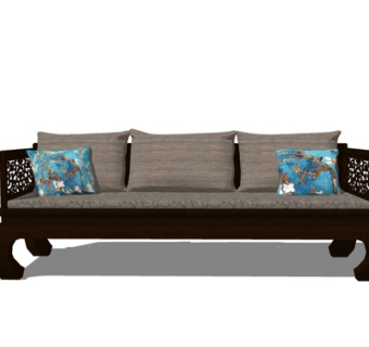 新中式实木多人沙发su模型