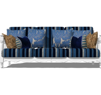 欧式布艺多人沙发su模型