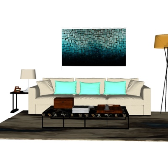 现代布艺多人沙发su模型