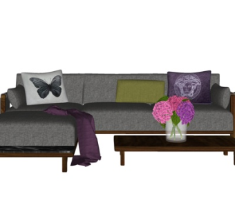 现代布艺多人沙发su模型