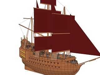 中式古代战船su模型