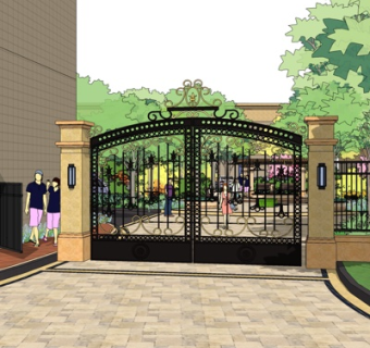 简欧户外大门su模型