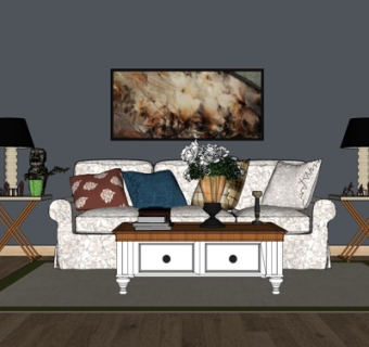 简欧多人沙发su模型