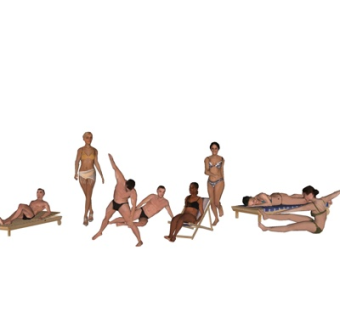 现代沙滩男女组合su模型