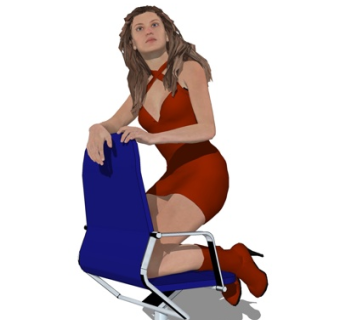 现代蹲姿女人su模型