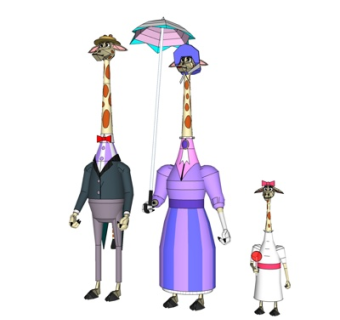 现代卡通长颈鹿一家su模型