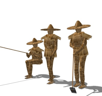 中式蓑衣稻草人su模型