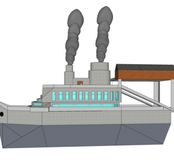 现代小型邮轮su模型