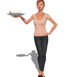 现代拿盘子女人su模型