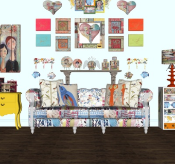 简欧多人沙发边柜su模型