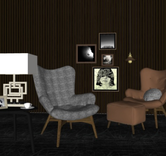 现代布艺休闲椅su模型