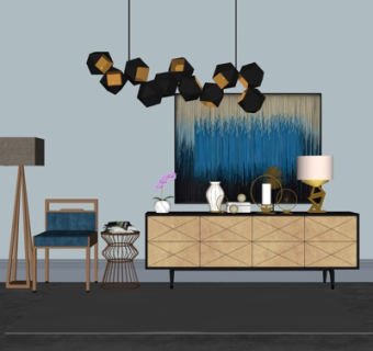 现代电视柜吊灯su模型