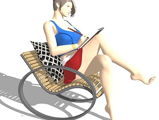 现代坐姿女子su模型