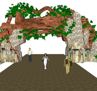 现代花园假山植物su模型