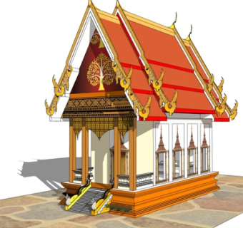 东南亚寺庙建筑外观su模型