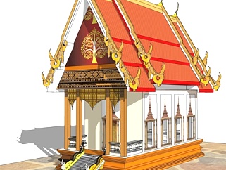 东南亚<em>寺庙</em>建筑外观su模型