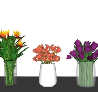 现代花卉花瓶su模型