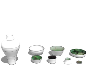 新中式陶瓷碗罐su模型