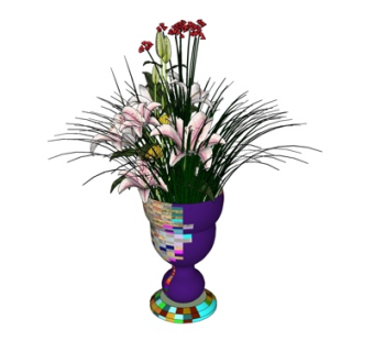 现代花卉花瓶su模型