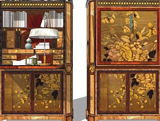 中式实木书柜su模型
