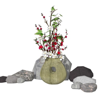 现代花卉花瓶su模型