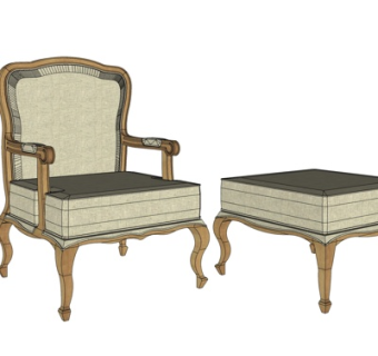 欧式布艺休闲椅su模型