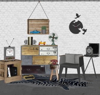 工业风休闲椅边柜su模型