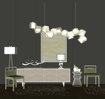 北欧电视柜单椅su模型