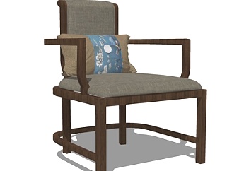 新中式实木单椅su模型
