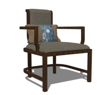 新中式实木单椅su模型