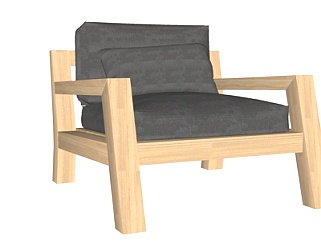 北欧原木休闲椅su模型