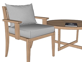 北欧原木单椅茶几su模型