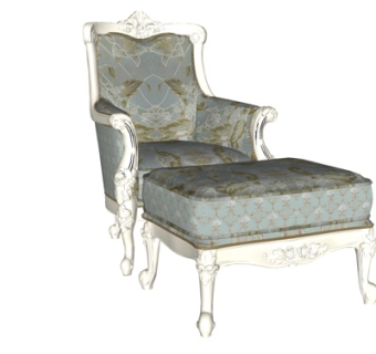 欧式布艺休闲椅脚榻su模型