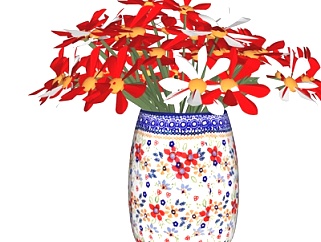 中式花卉花瓶su模型