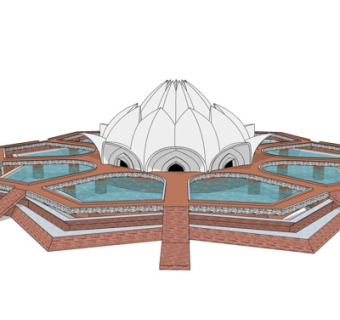 现代莲花喷泉su模型