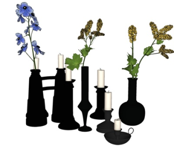 现代花卉花瓶su模型