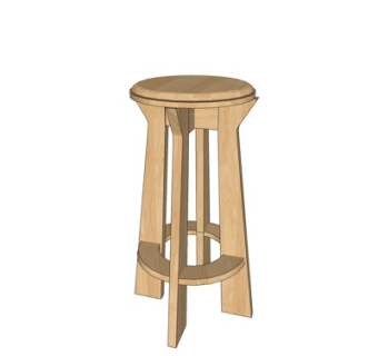 现代实木圆凳su模型