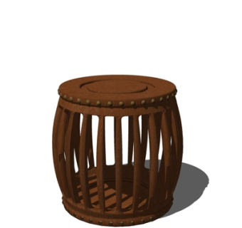 新中式实木圆凳su模型
