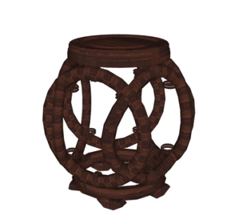 欧式实木圆凳su模型