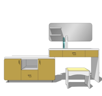 现代实木书桌椅su模型