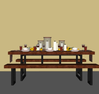 现代实木休闲桌椅su模型