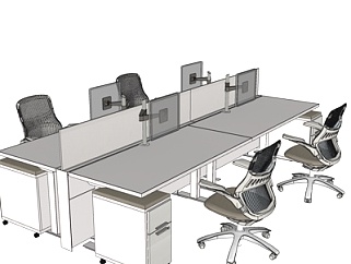现代敞开式办公桌su模型
